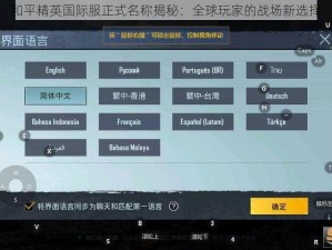 和平精英国际服正式名称揭秘：全球玩家的战场新选择