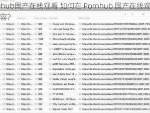 Pornhub国产在线观看 如何在 Pornhub 国产在线观看成人内容？