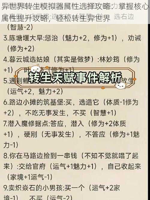 异世界转生模拟器属性选择攻略:掌握核心属性提升攻略,轻松转生异世界