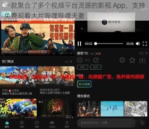 一款聚合了多个视频平台资源的影视 App，支持免费观看大片哔哩哔哩夫妻