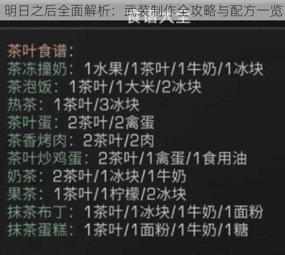 明日之后全面解析：武装制作全攻略与配方一览