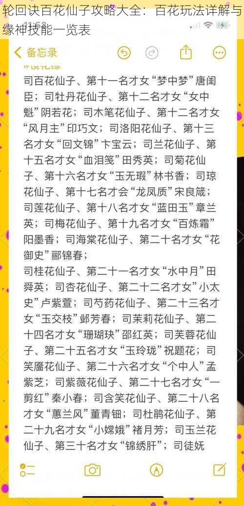 轮回诀百花仙子攻略大全：百花玩法详解与缘神技能一览表