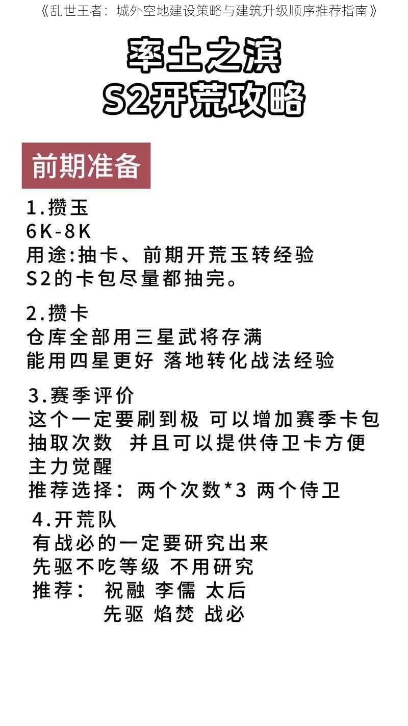 《乱世王者：城外空地建设策略与建筑升级顺序推荐指南》