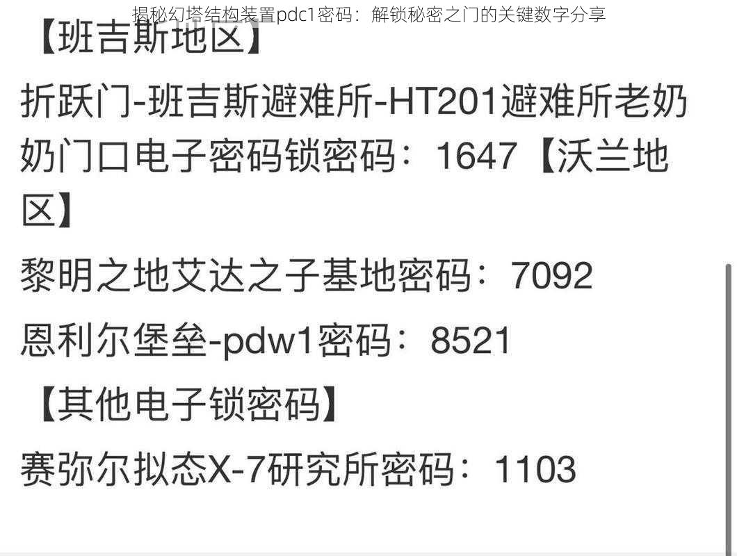 揭秘幻塔结构装置pdc1密码：解锁秘密之门的关键数字分享