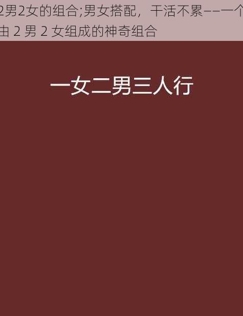 2男2女的组合;男女搭配，干活不累——一个由 2 男 2 女组成的神奇组合