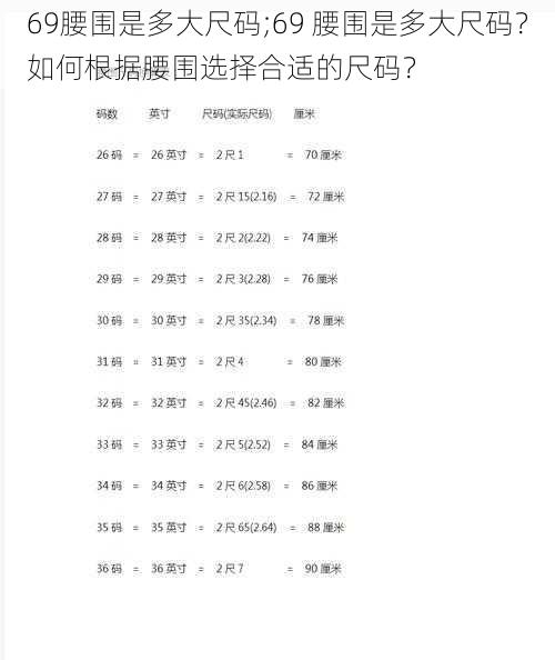 69腰围是多大尺码;69 腰围是多大尺码？如何根据腰围选择合适的尺码？