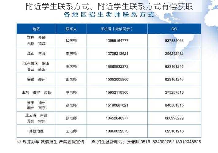 附近学生联系方式、附近学生联系方式有偿获取