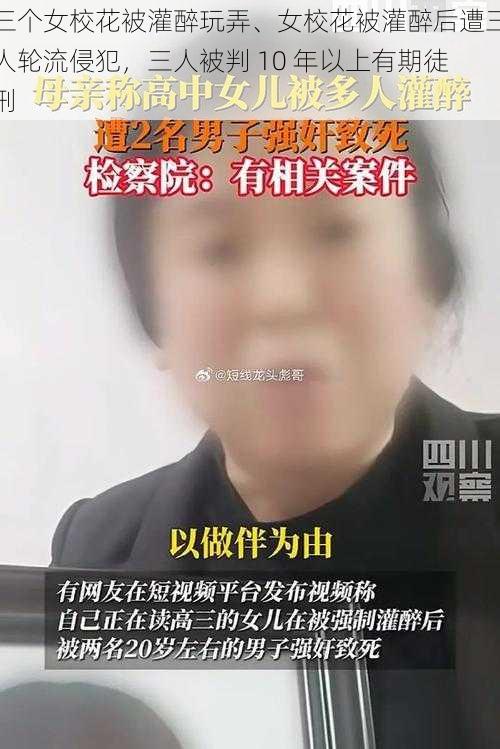 三个女校花被灌醉玩弄、女校花被灌醉后遭三人轮流侵犯，三人被判 10 年以上有期徒刑