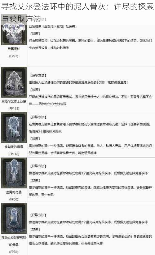 寻找艾尔登法环中的泥人骨灰：详尽的探索与获取方法