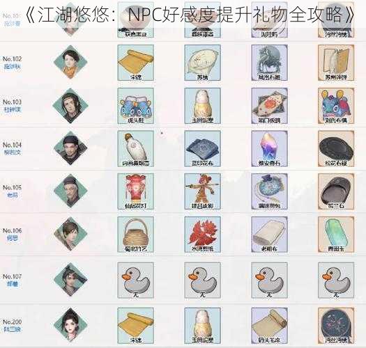 《江湖悠悠：NPC好感度提升礼物全攻略》