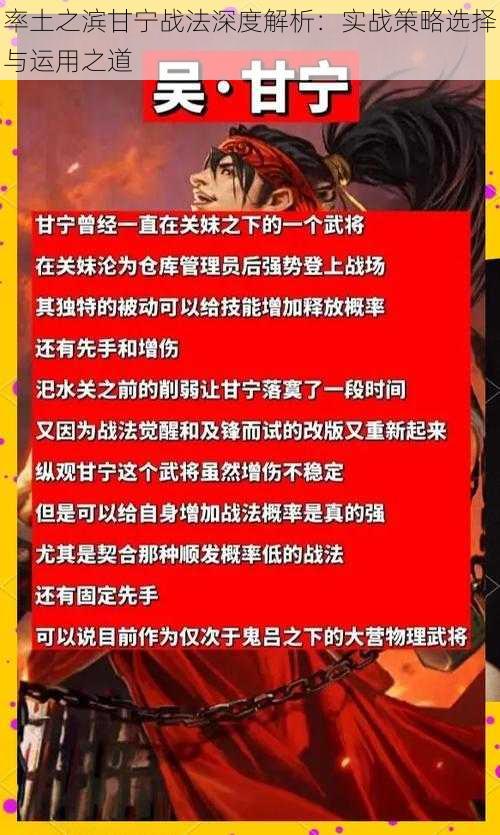 率土之滨甘宁战法深度解析：实战策略选择与运用之道