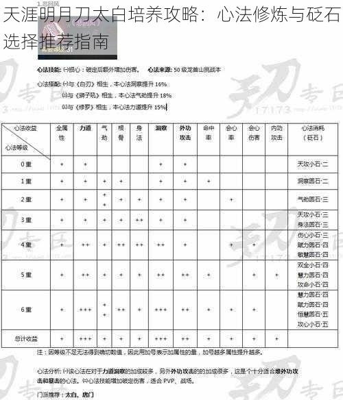 天涯明月刀太白培养攻略：心法修炼与砭石选择推荐指南