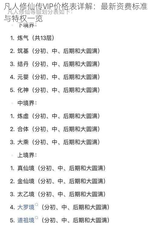 凡人修仙传VIP价格表详解：最新资费标准与特权一览