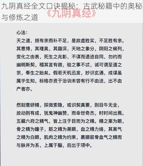 九阴真经全文口诀揭秘：古武秘籍中的奥秘与修炼之道