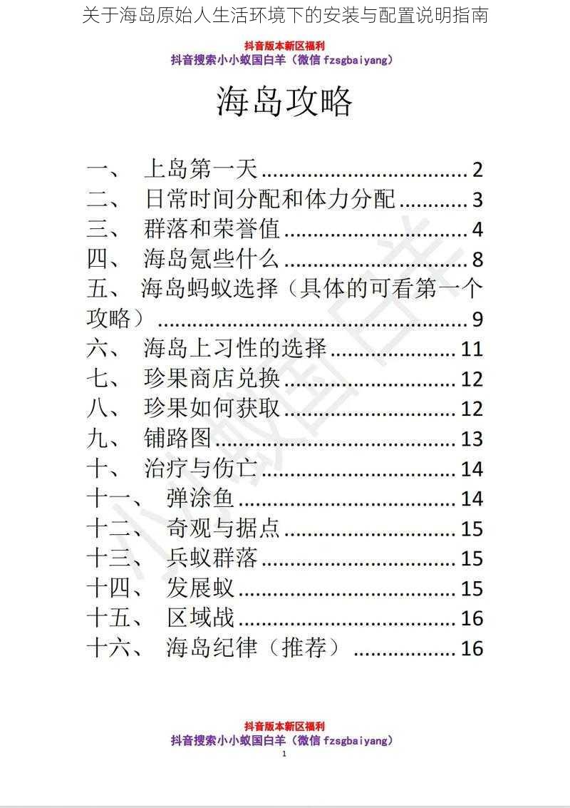 关于海岛原始人生活环境下的安装与配置说明指南