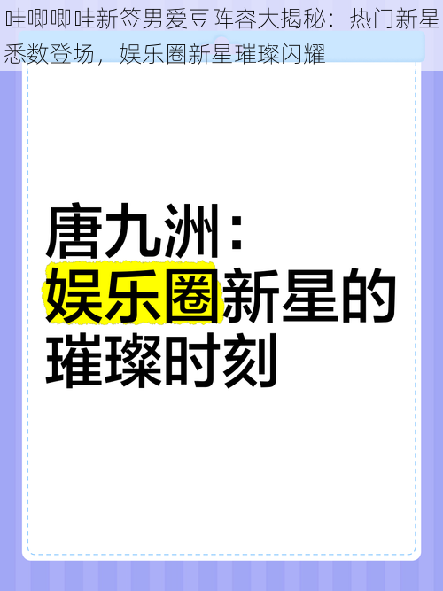 哇唧唧哇新签男爱豆阵容大揭秘：热门新星悉数登场，娱乐圈新星璀璨闪耀